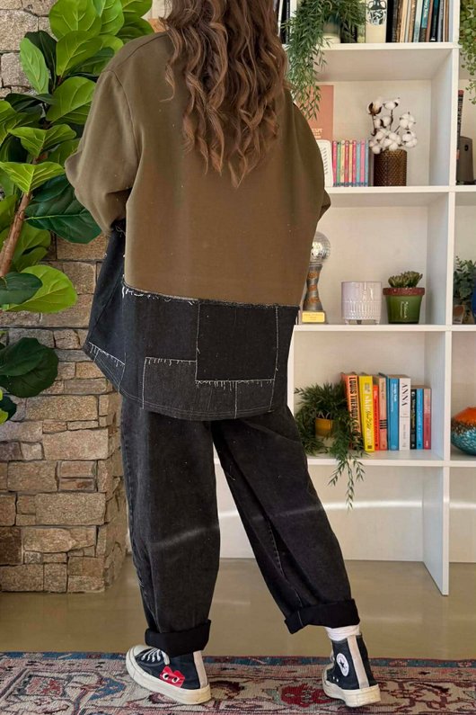 Duran Panel Grid Applique Sweatshirt Khaki